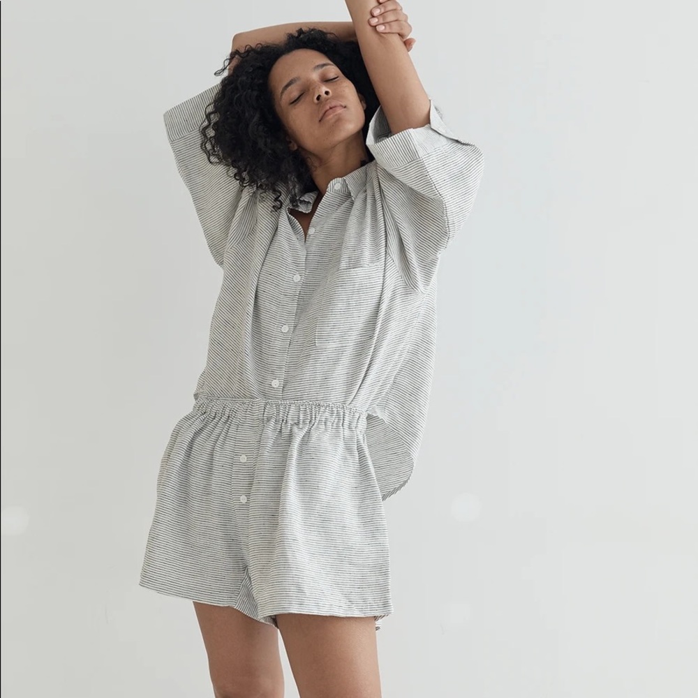 Deiji Studios Linen Set in Pinstripe